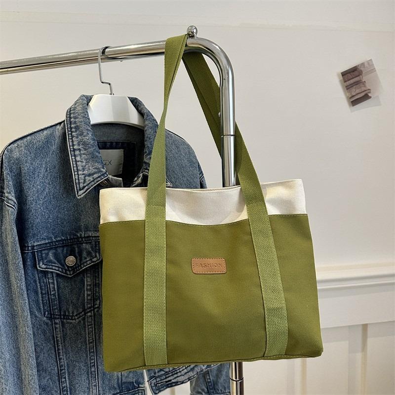 Canvas bag, new shoulder bag, fashionable and simple, contrasting colors, large-capacity tote bag, bag.