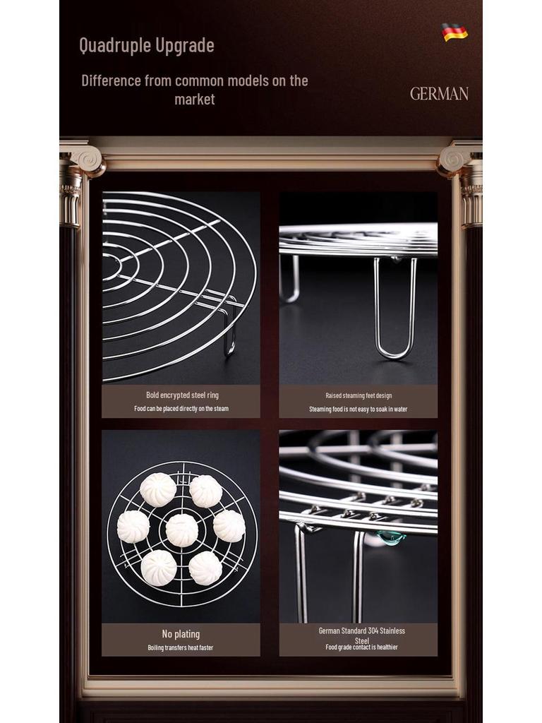 304 Stainless Steel Steaming Rack for Rice Cooker - Waterless Heat, Versatile Bun Steamer with High Legs.