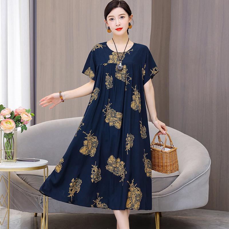 Letní dámské šaty nadměrných velikostí s lehkým, zralým a elegantním vzhledem, v prémiovém a elegantním stylu