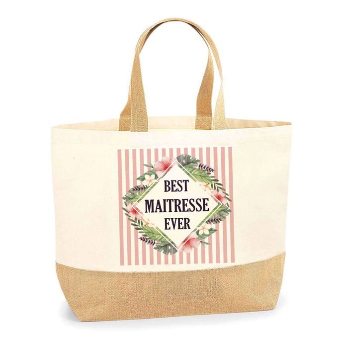 Sac shopping en jute - PLANETEE - Maitresse best ever rose - Jute naturel - Fabriqué en France - Éco-responsable