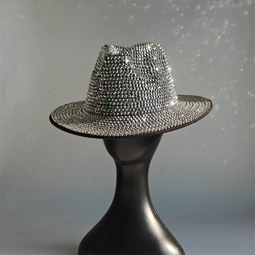 Blue/Beige Pearl Fedora Hat Bling Fedora Jazz Hats For Men And Women Handmade Advanced Fashion Outdoor Party Stage Hat