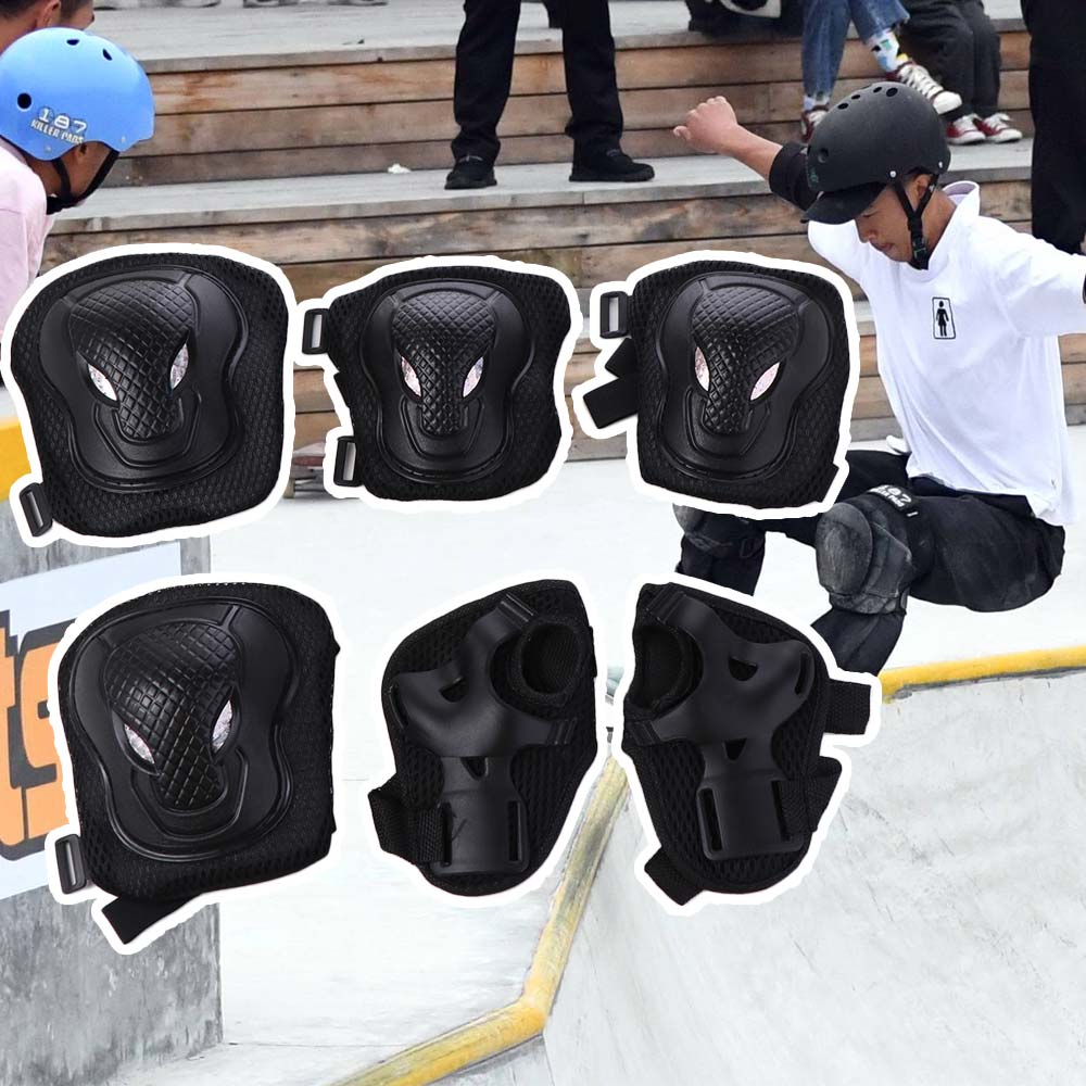 6Pcs/Set Knee&Elbow&Palm Skateboard Protection Gear Safety Breathable Inline Skating Protector Cycling Thicken