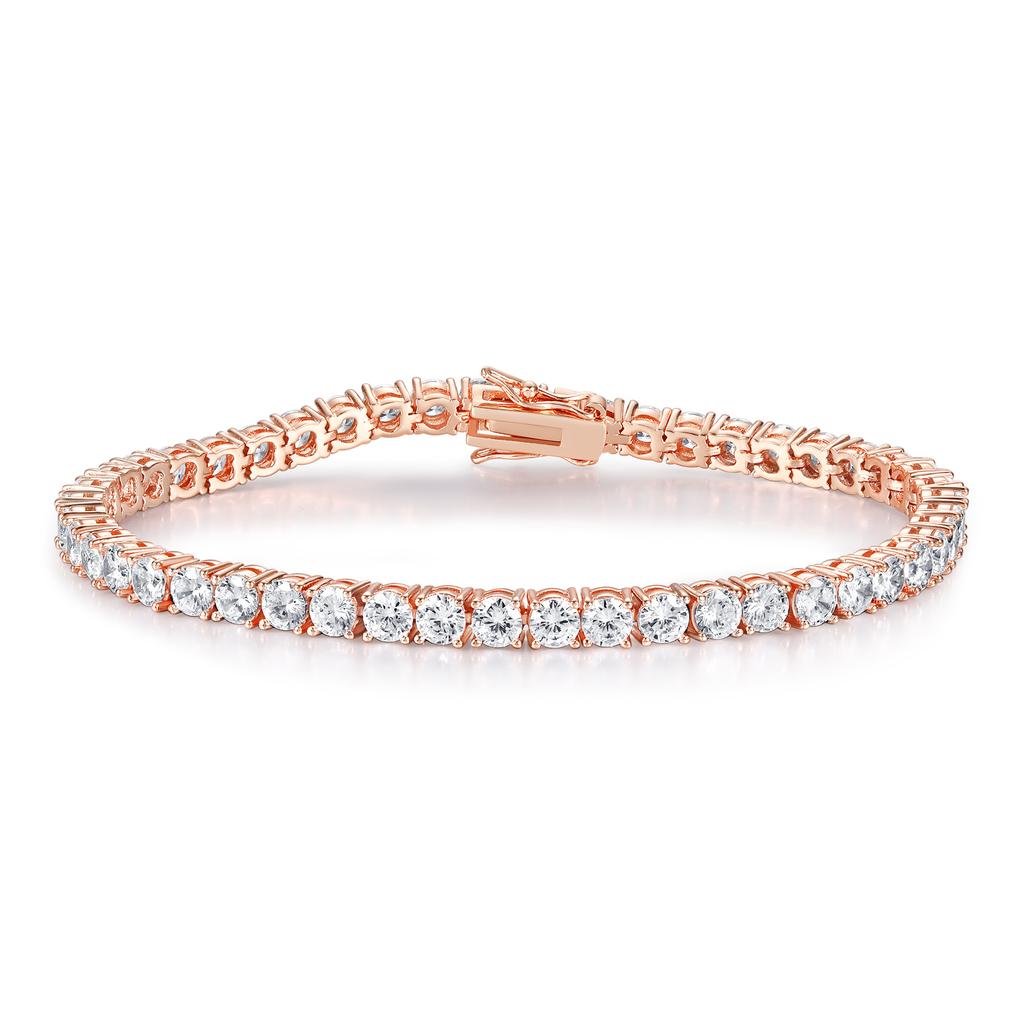 A copper inlaid 18k gold rose gold pink white zircon diamond tennis bracelet