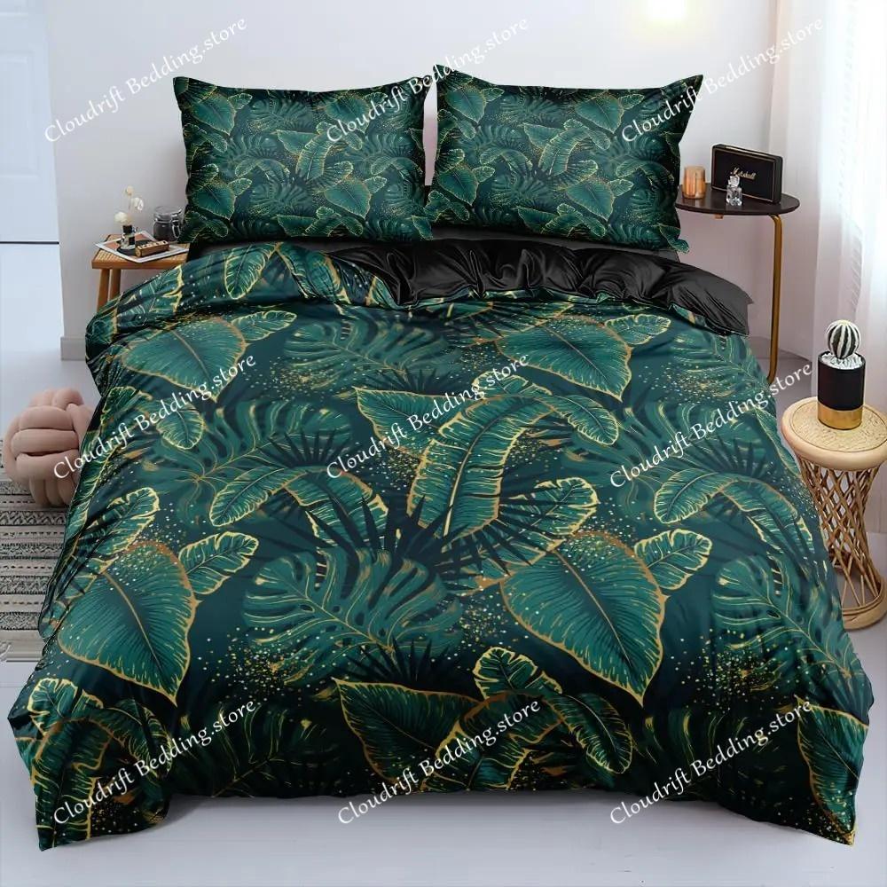 Dekbedovertrek met palmbladeren Monstera blad dekbedovertrekken Tropische groene bladeren Beddengoedset Wit marmer dekbedovertrek Voor mannen vrouwen