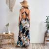 Damen Boho Tropischer Print Spaghettiträger Maxikleid mit hohem Schlitz V-Ausschnitt Lässiges Sommerkleid