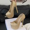 Eilyken Street Style Sequin Cloth Patform Women Pumps Sexy Fetish Super Stiletto High Heels Banquet Stripper Shoes