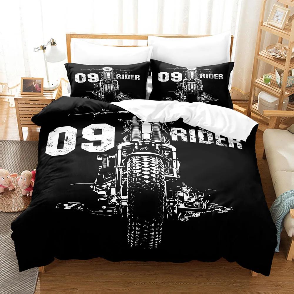 Motorcycle Duvet Cover Dirt Bike Extreme Sports Theme Motocross Racer King Queen Size for Boy Girl Adult for Bedroom Decoration