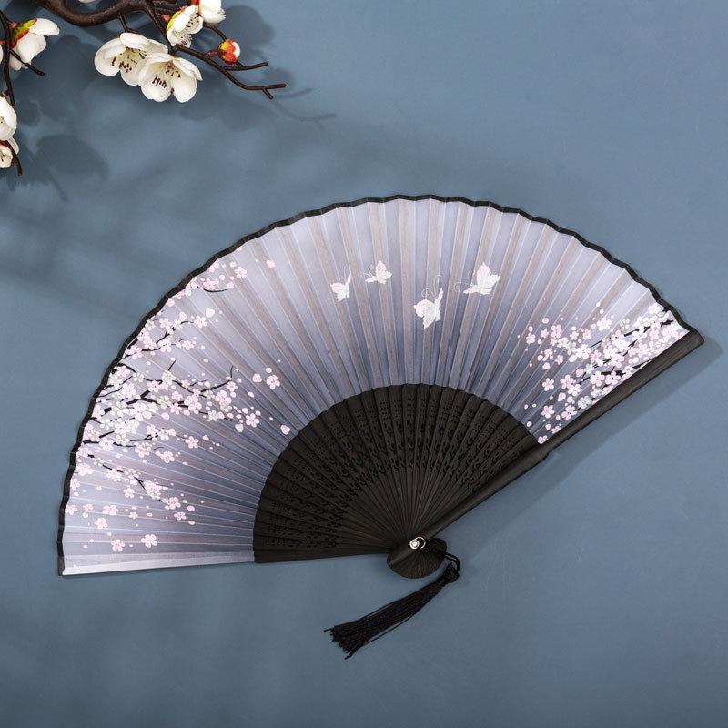 Hand Folding Fan BambooSilk Chinese Fan Hand Women Black Fan Summer Female Dance Hand Folding Fan Party Gift Hand Fans For Women