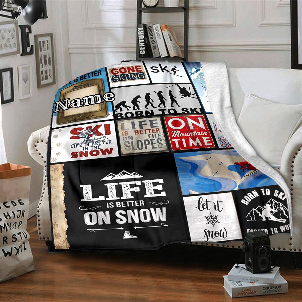 Skiing Adventure Theme Customize Your Name Home Blanket S Comfortable Soft Lightweight Allseason Multipurpose Blanket For Picnics Sofas Offices Beds