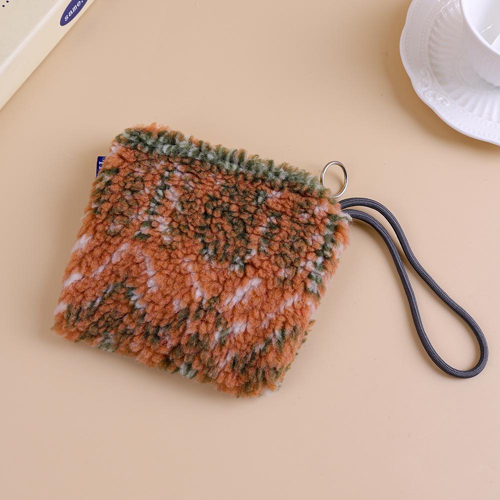 Winter Plush Wallet Zipper Coin Purse Women's Lamb Wool Clutch Bag with Rope Children Cute Purse Card Bag Key Earphone Pouch