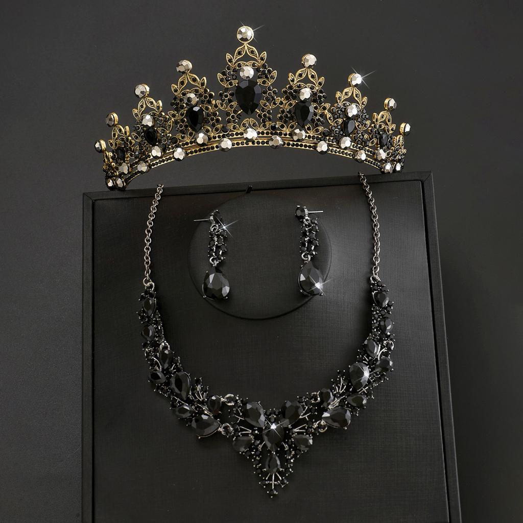 4PC Women's Fashion Gorgeous Mysterious Necklace Earrings Crown Design Zircon Set Suitable for Wedding, Party, Festival Gifts