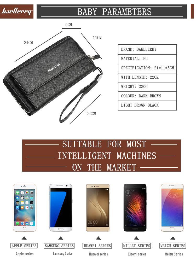 Men's Large Capacity Business Clutch Wallet with Zipper and Multi-Card Slots - High-End Trendy Handbag