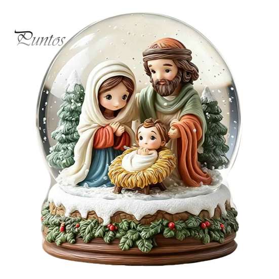 Rotating Carousel Table Ornament Christmas Crystal Ball Figurine, 2D Acrylic Winter Cottage Lightweight Holiday Gift Tabletop Ornaments for
