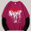 Gotische Duistere Engel Mode Print Heren Lente Kleurblok Lange Mouw T-shirt