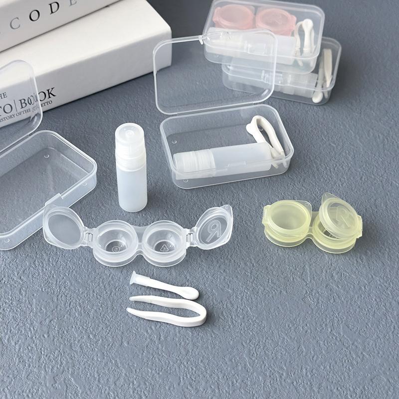 Plastic Contact Lens Cases Simple Transparent Portable Eye Contacts Lenses Holder Box Case With Tweezers Remover Tools