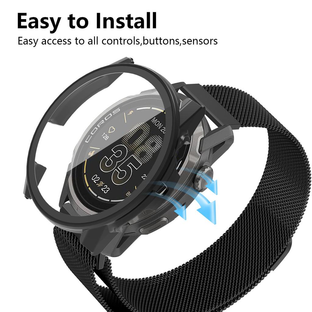 Tempered Glass PC Case and Magnetic Milanese Strap for COROS APEX 4 42mm Stainless Steel Band Correa for COROS PACE 4 Bracelet