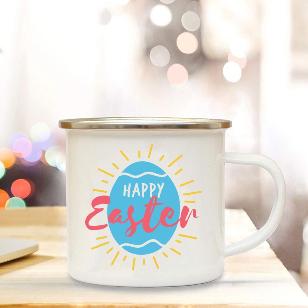 Easter Camping Mug Enamel Coffee Cup Drink Juice Water Dessert Cocoa Milk Handle Cup Best Original and Fun Gifts In Easter