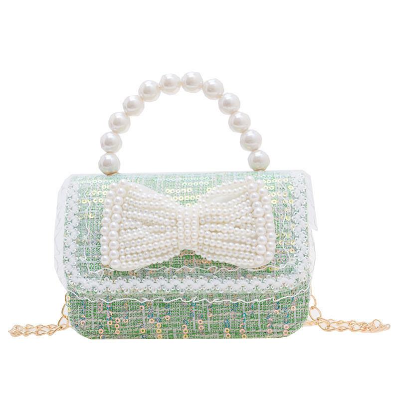 Adorable Children's Princess Pearl Mini Shoulder Bag With Cartoon Bow Design