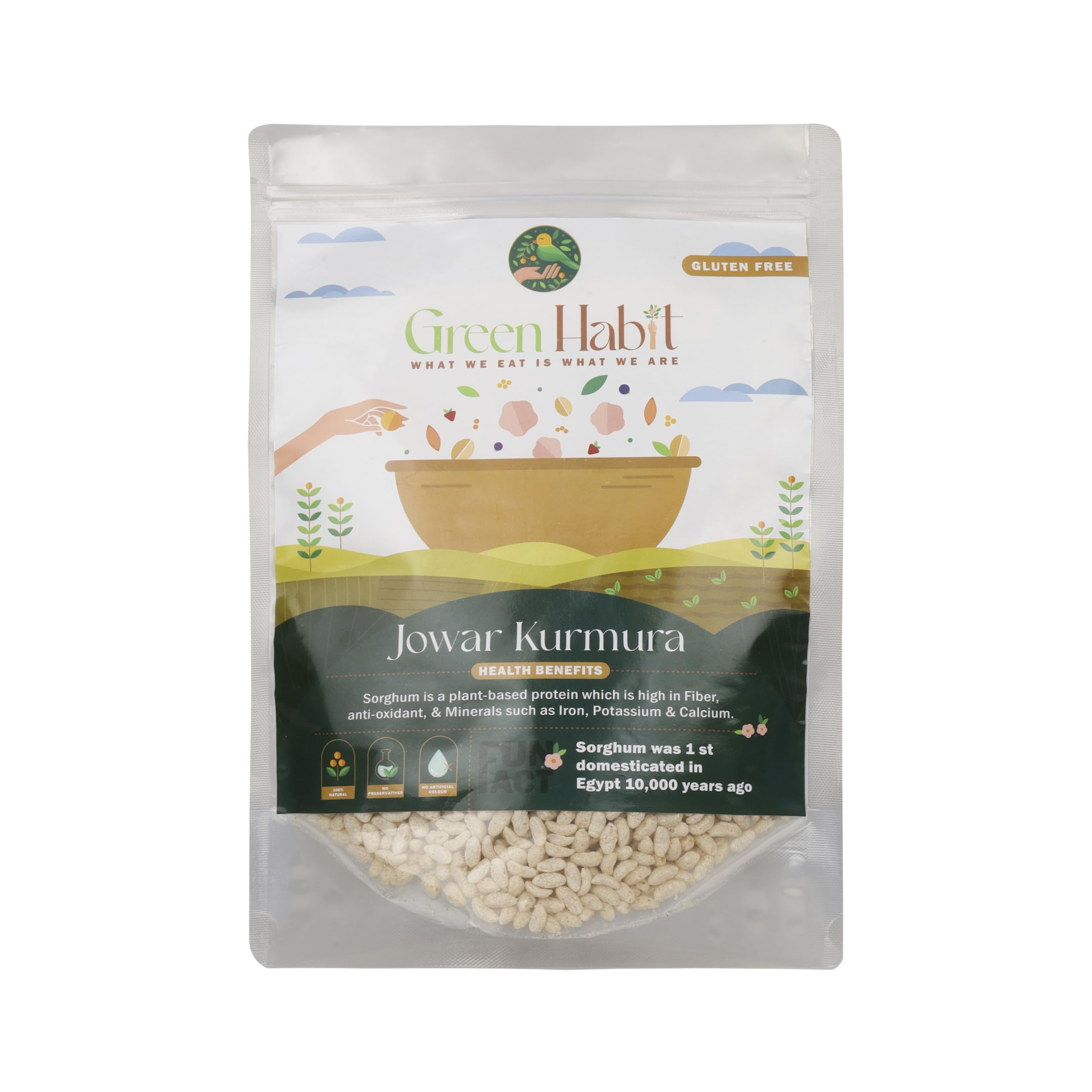 

Greenhabit Jowar KURMURA MURMURA aka Jowar Puff for Healthy Breakfast Snack Food (200 gm pack of 1)