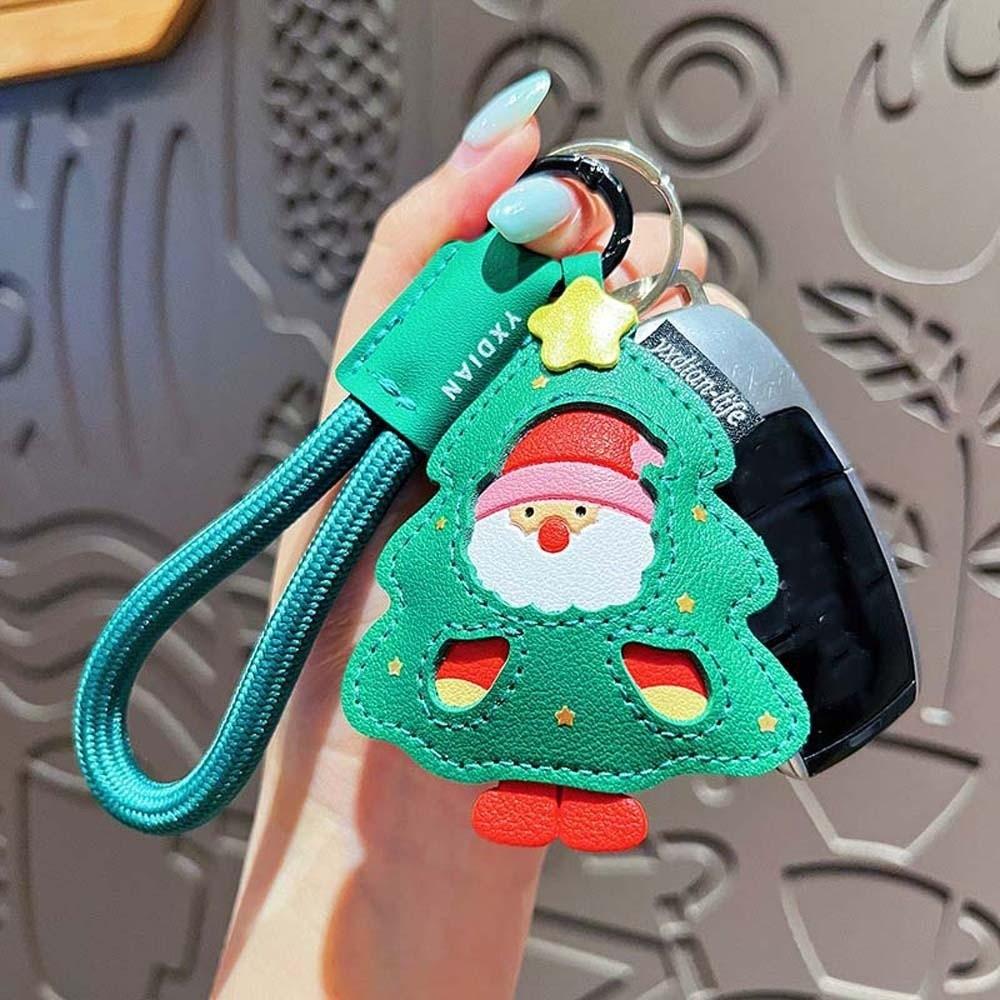 Waterproof Santa Claus Keychain Sewn Leather Elk Pendant Small Gift Christmas Key Ring  Women