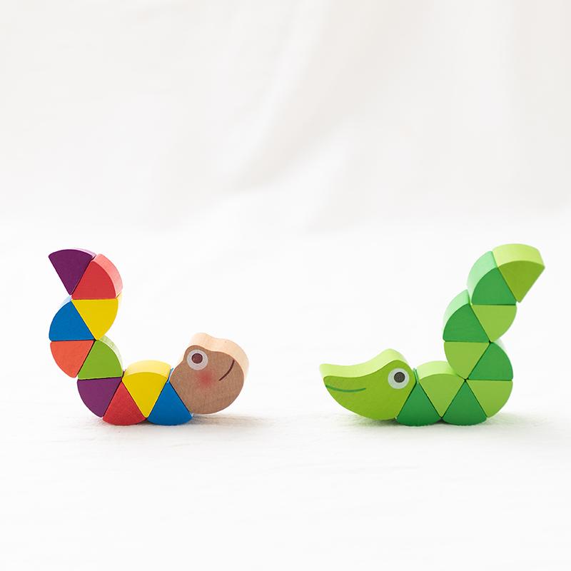 Colorful Wooden Caterpillar Worm Puzzles Kids Learning Educational Didactic Baby Toys Fingers Game for Children Montessori Gift