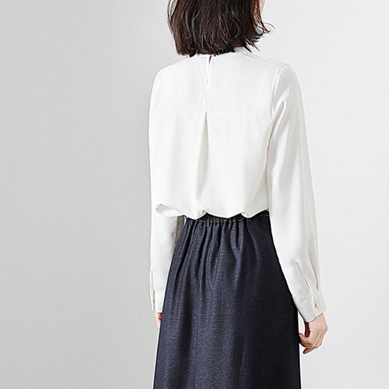 White Chiffon Shirt for Women In Spring Design Niche and Mature Hong Kong Style Streamer Commuting Professional Versatile Shirt for Women