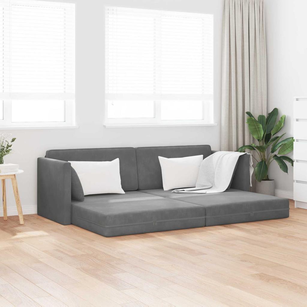Floor Sofa Bed Dark Grey 213 X 70 X 77 Cm Velvet