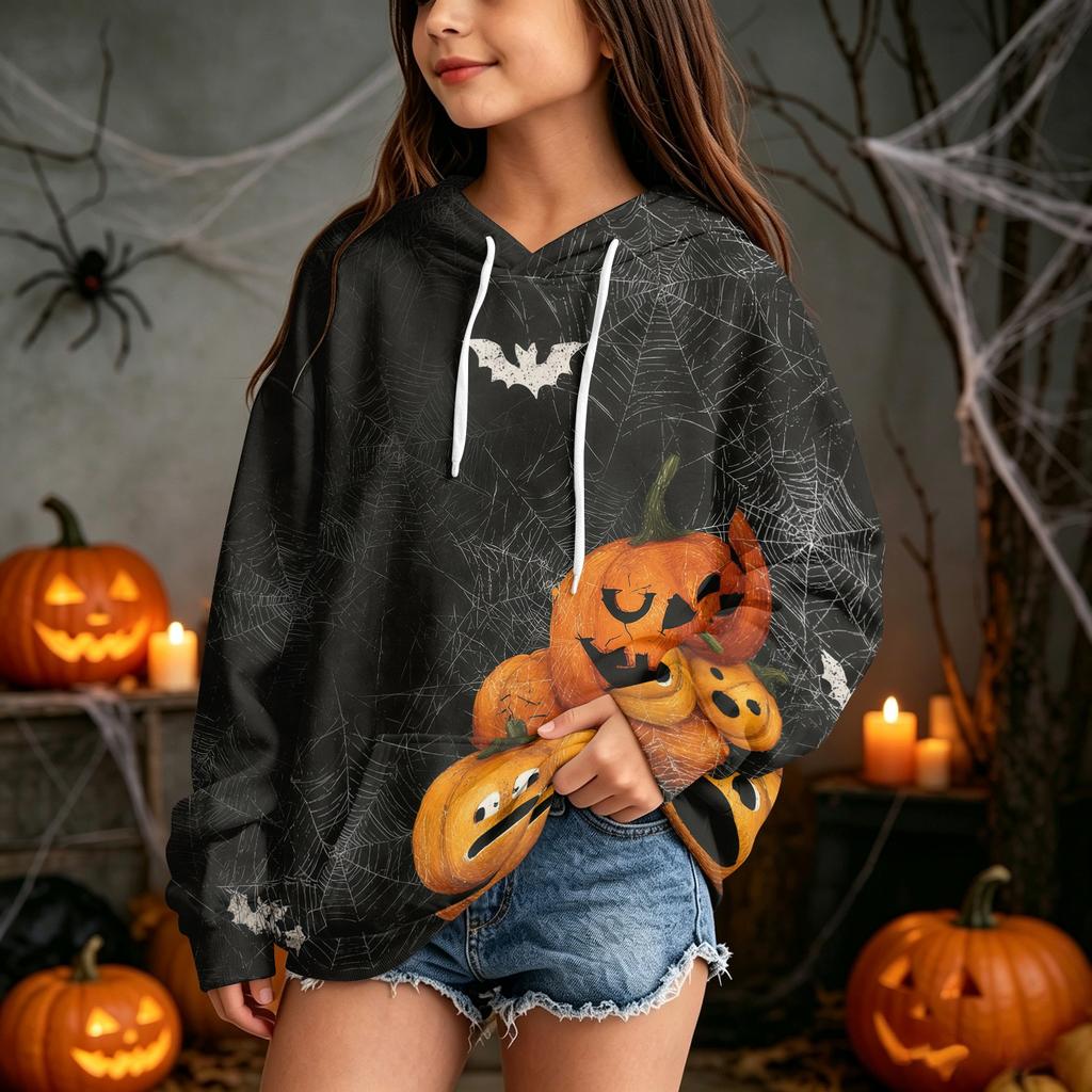 Kids Casual Halloween Print Hoodie for Holiday and Everyday Wear