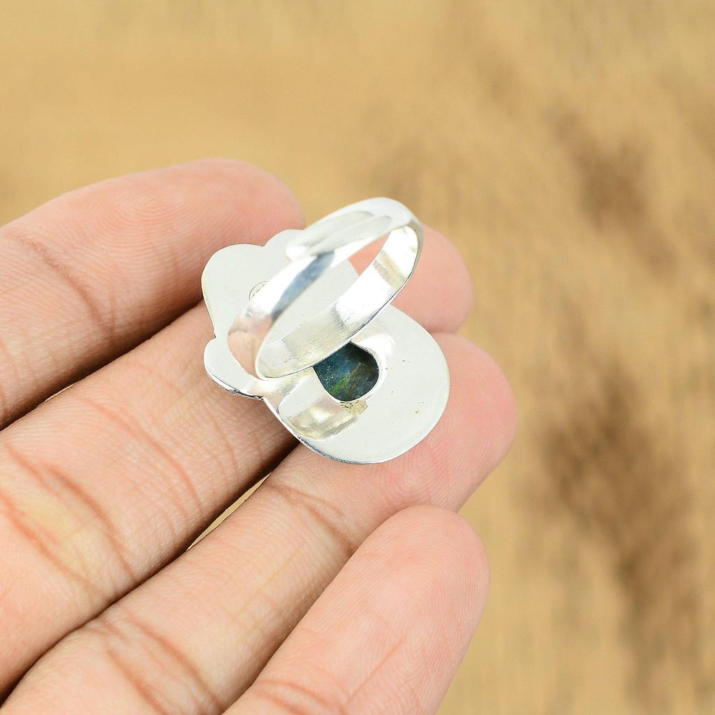Natural Neon Apatite Sterling Silver Statement Multi Stone Daughter Ring Jewelry