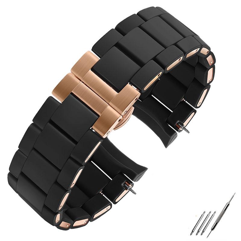 

High Quality Curve End Watchband for Armani AR5905 5890 5919 5906 5891 5920 Watch Band 20mm 23mm Black Brown and Rose Gold Strap 20mm for women