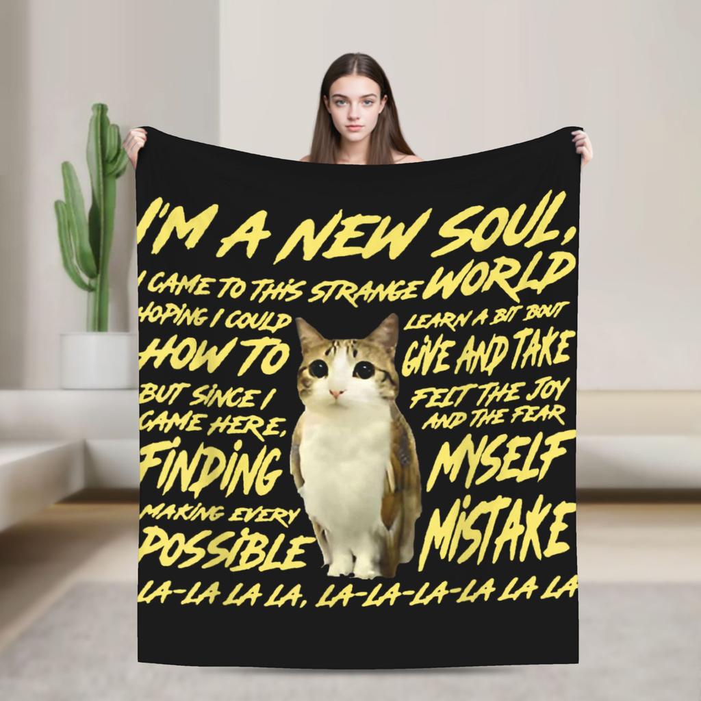 Meowl Gatto Gufo Meme di Tendenza Coperta Divertente Brainrot Coperta Plaid in Flanella Decorazione da Viaggio in Aereo Copriletti Traspirante