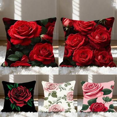 Red Rose Flowers Pillow Case Throw Pillow Cover Nordic Vintage Style Cushion Covers Home Living Room Sofa Couch Seat Decor