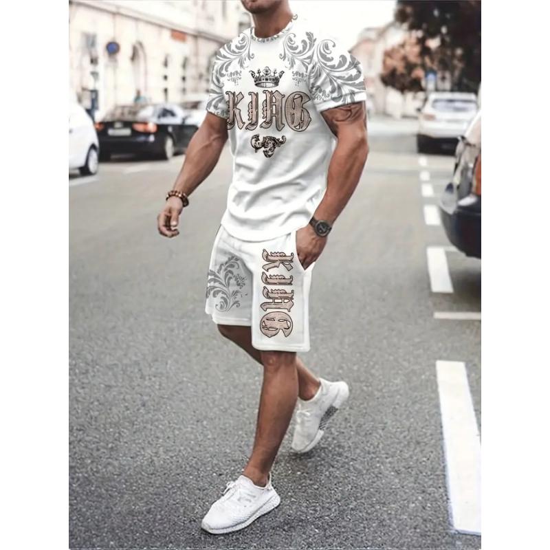 Traje de Moda Estampado 3D de Coco Hawaiano Cuello Redondo para Hombre Casual Diario Manga Corta y Pantalones Cortos Traje de Moda Urbana Harajuku