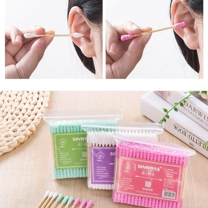 100Pcs/bag Small Head Bamboo Sticks Cotton Swab Remover  Stick Makeup Cotton Disposable Double Head