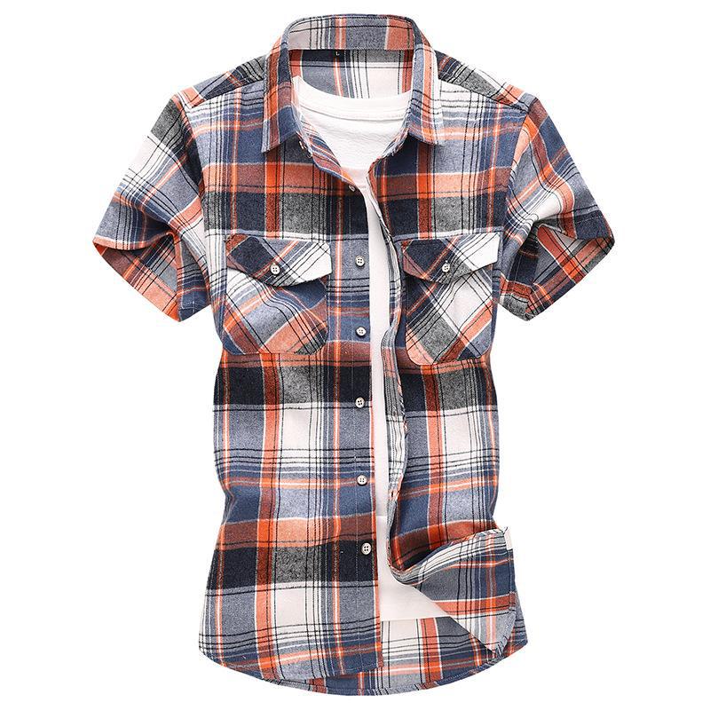 2026 Men's Plaid Casual Short Sleeve Shirt with Double Pockets - Summer Fashion, Large Size