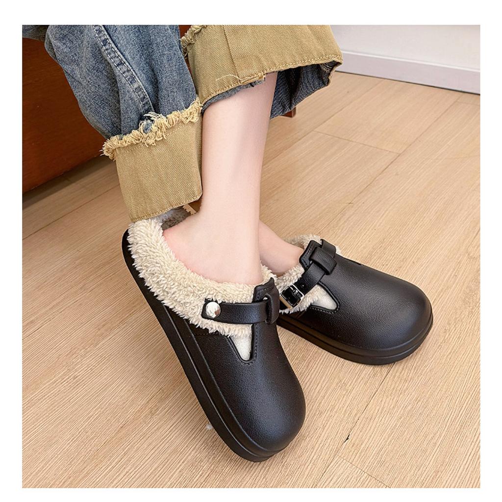 Women's Solid Color Clogs, Casual Plush Inner Lining Shoes, Lightweight and Comfortable Winter Shoes