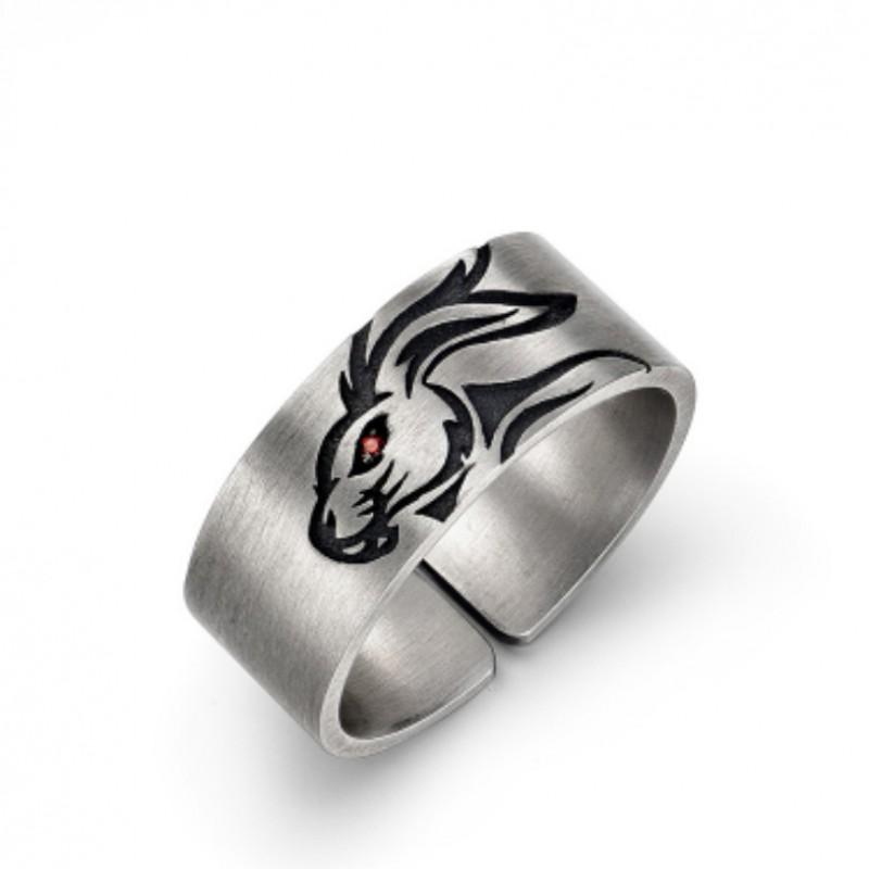 Adjustable Open Ring Men Women Vintage Rabbit Motif Plated Geometric Band Retro Stylish Jewelry