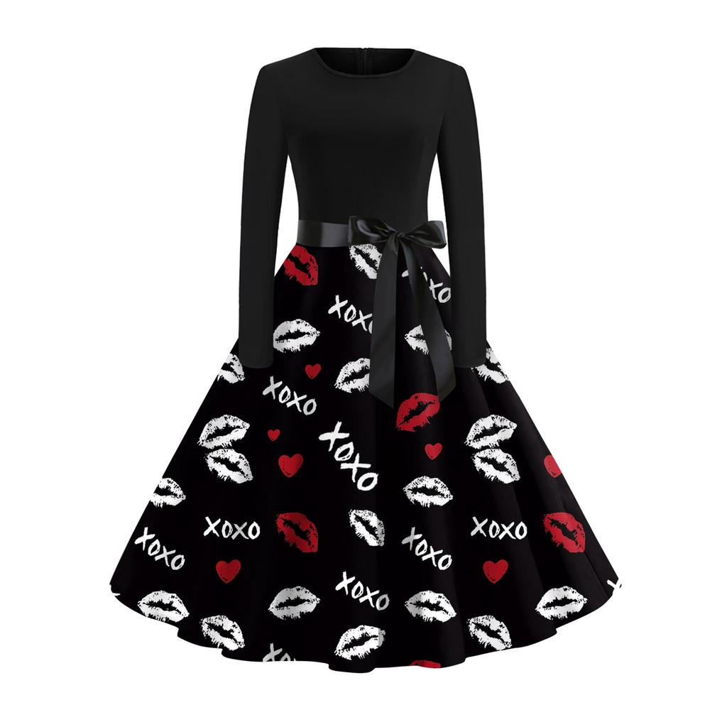 Women's Casual Fashion Valentine's Day Heart-themed Retro Round Neck Dress