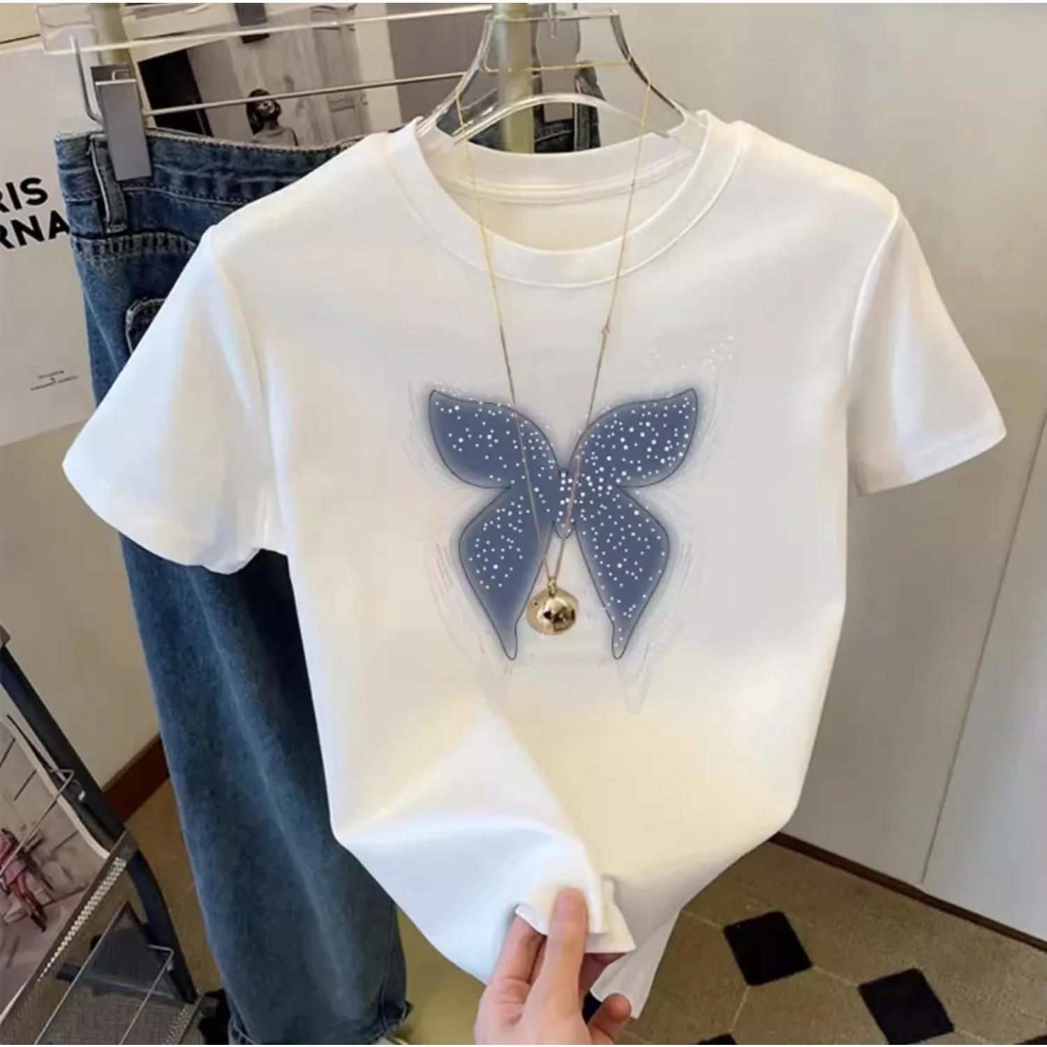 

Fashionable Short Sleeve Pure Cotton T-Shirt Women s Print Style Heavyweight Summer Top Half Sleeve Short Length Fashionable XXXXXL білий