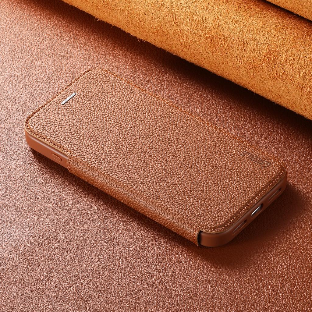 Luxury Business Magnetic Flip Cards Solt Leather Phone Case for iPhone 17 Pro Max 16 15 14 13 Shockproof for Magsafe Slim Cover