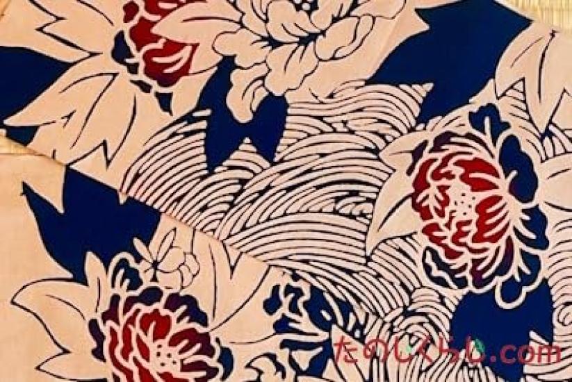 Edoten Todaya Shoten Tenugui Hand with Chinese Lion and Peony Design 432 Niwa-zome (Japanese Towel)