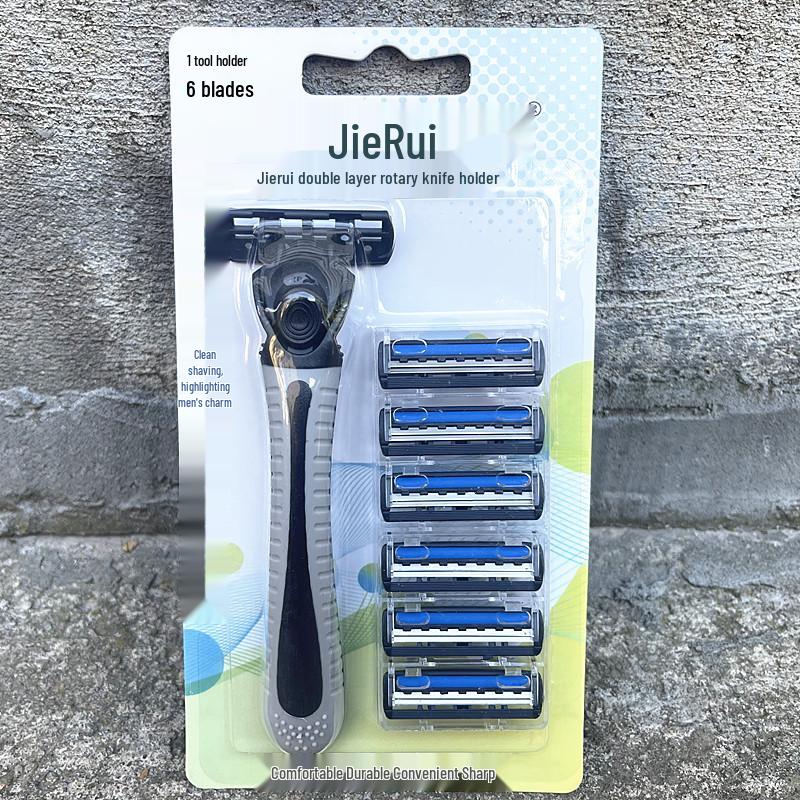 "Aparat de ras bărbătesc cu strat dublu din oțel inoxidabil cu 1 mâner și 6 lame"