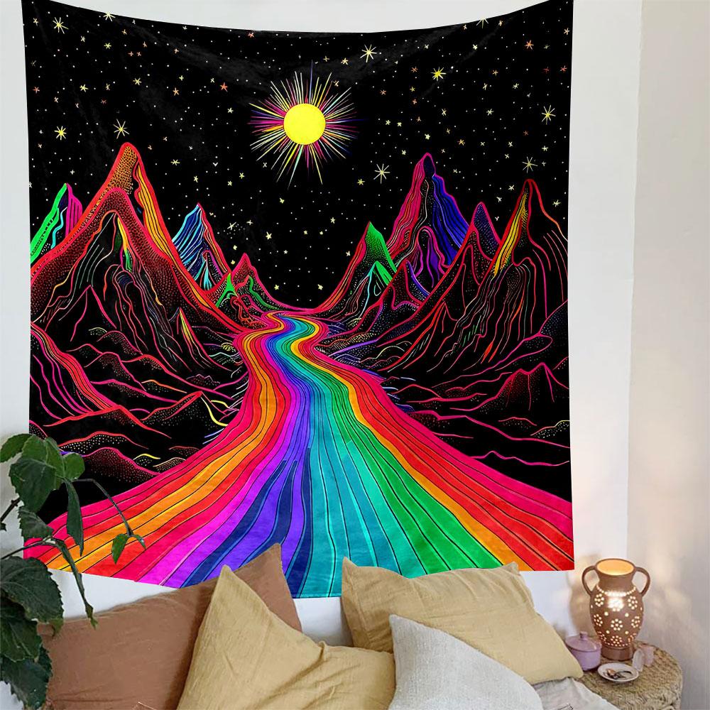 "Vibrant Rainbow Mountain Landscape Tapestry" Patterned Tapestry Decorative Wall Hanging, Home Bedroom Living Room Decor