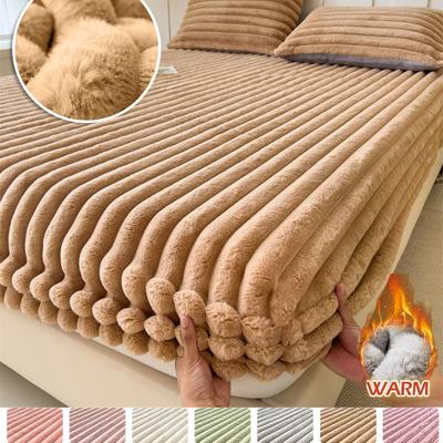Capa de colchão de veludo grosso, lençol de inverno com elástico, lençóis macios e fofos com elástico para cama, lençol grosso e macio com elástico para casa