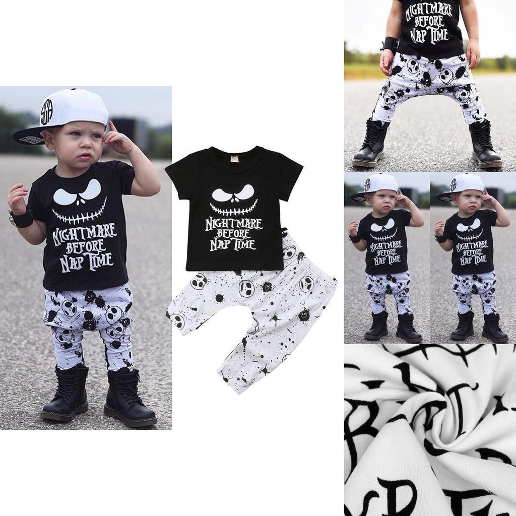 Adorable Halloween Baby Boy Girl Cotton Top T-shirt With Stripe Long Pants Set