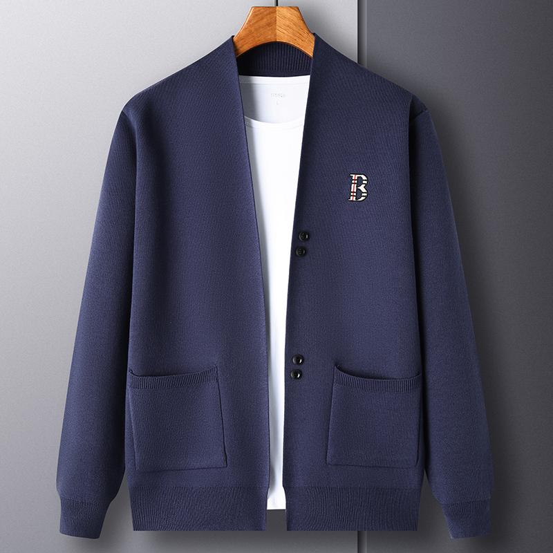 

Men s V-Neck Four Button Cardigan Sweater Autumn Winter Solid Color B Label Embroider Knitwear Commute Menswear 4XL фіолетовий