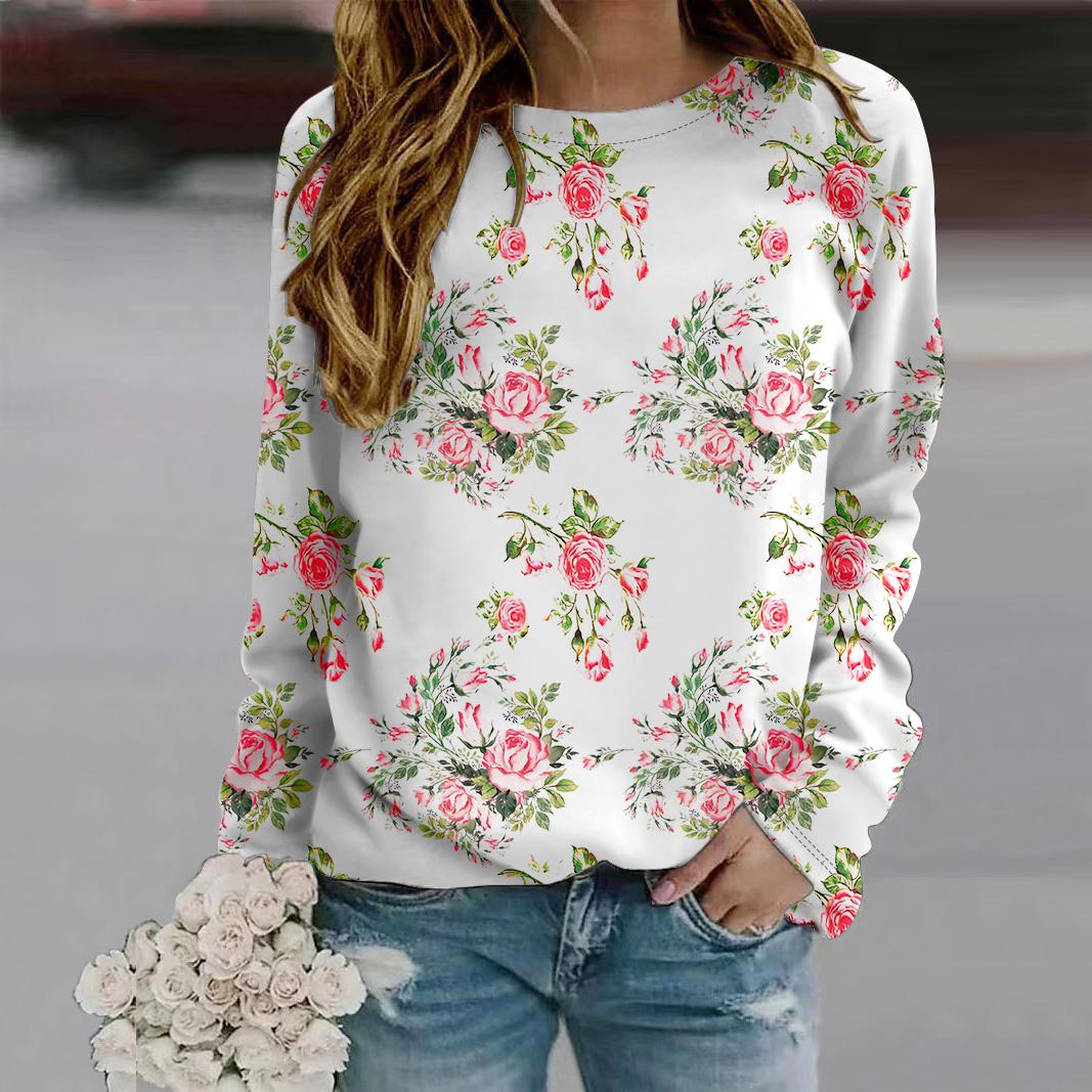 Осенне-осенняя женская модная футболка с длинным рукавом и круглым вырезом — фото 4