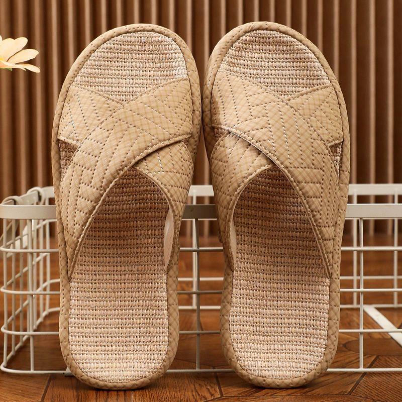 Men's non-slip beef tendon bottom linen slippers summer home indoor breathable sweat-absorbing soft bottom cool slippers thick bottom household