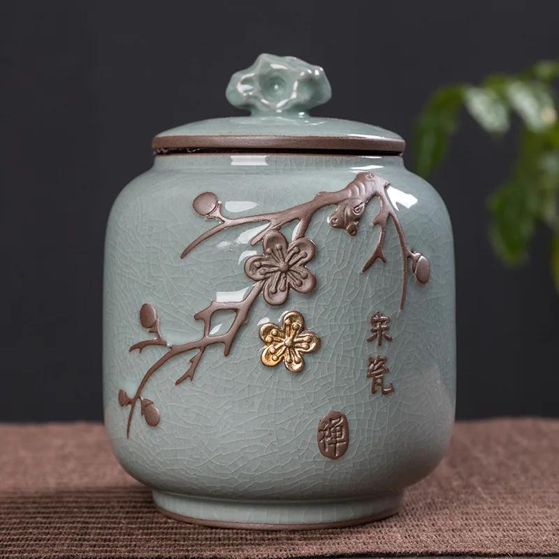 Tea Containers Ceramic Sealed Can Large Size Tea Box Storage Tank Ceramic Tea Utensil Portable Tea Storage Tea Caddy Tea Jar
