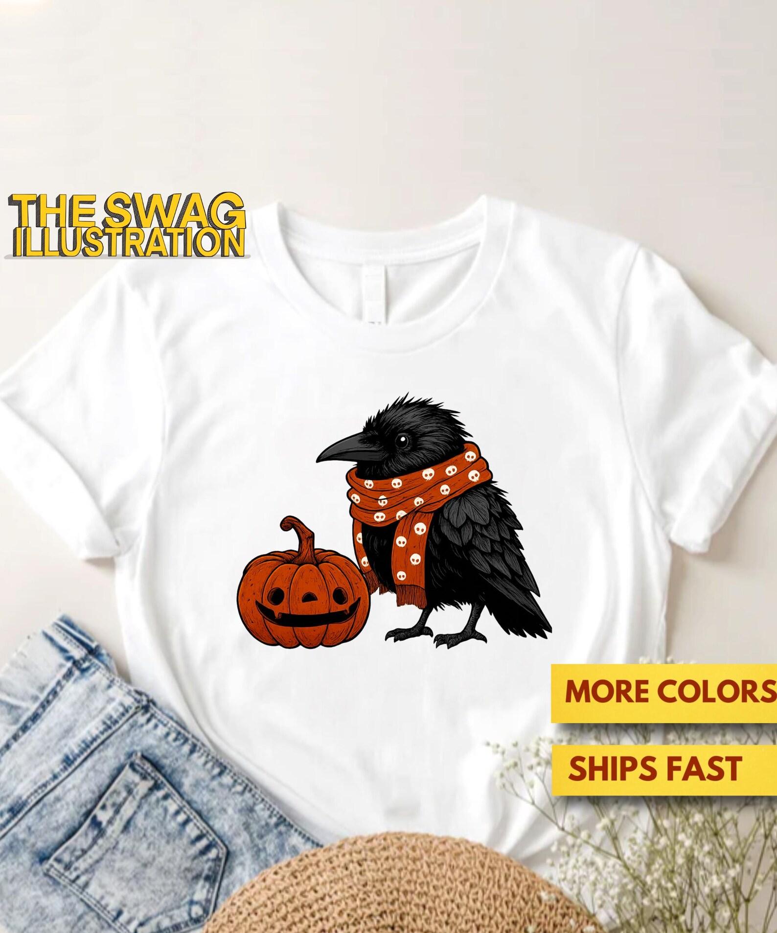 Cute Crow And Pumpkin Halloween Shirt, This Little Crow Is Ready For Halloween, Cute Autumn Shirt, Cute Halloween Gift Soft Premium Tee 3XL